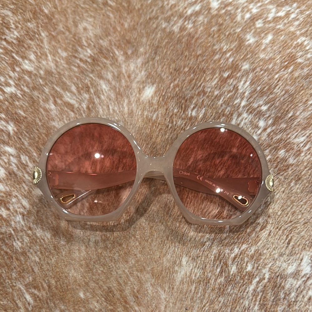 Chloe Pink and Gold Retro Round Sunglasses